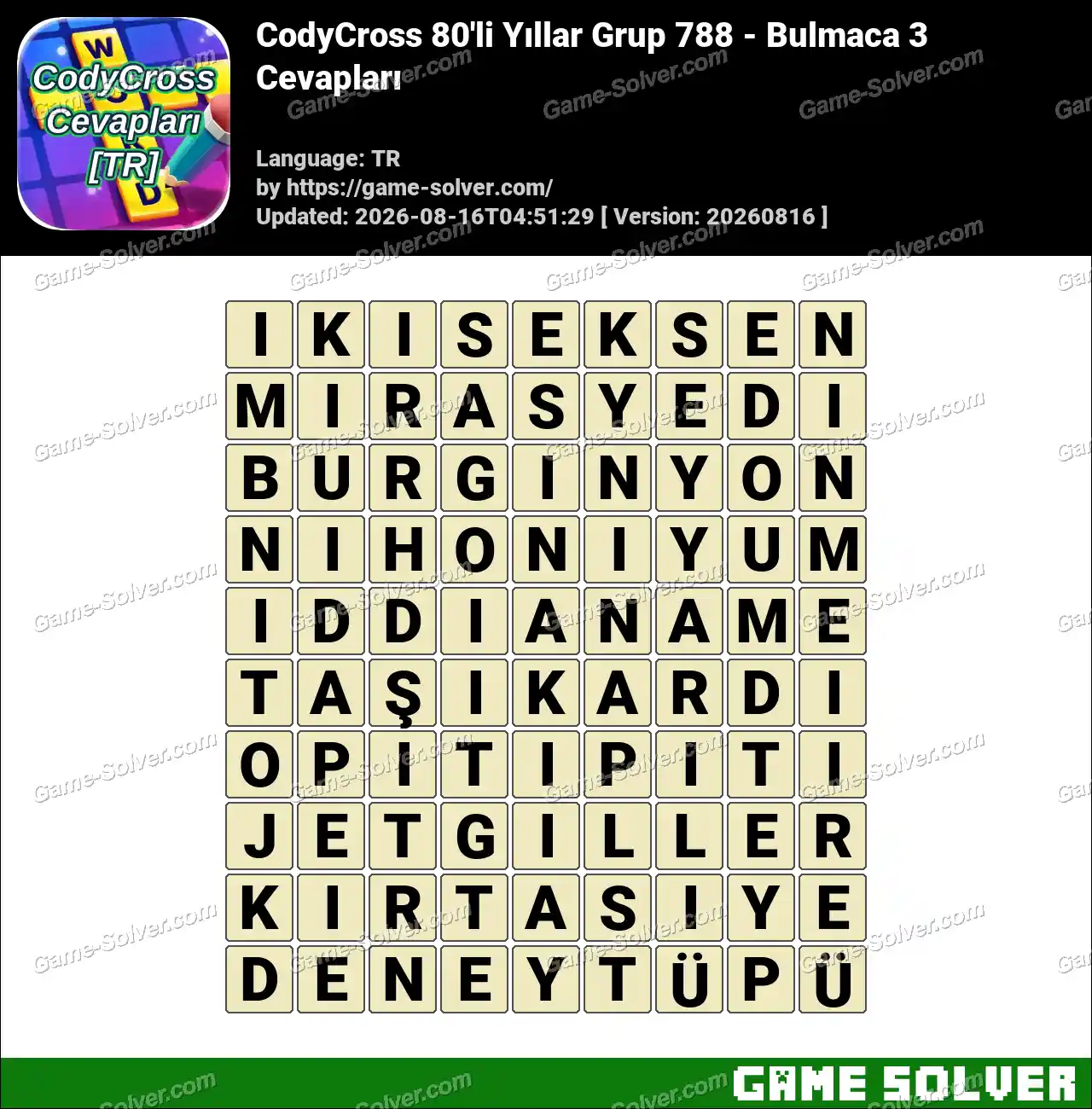 CodyCross 80’li Yıllar Grup 788 – Bulmaca 3 Cevapları